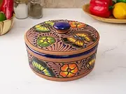 Ceramic Tortilla Warmer, Talavera Mexican Pottery Butterfly Pattern, Tortilla Holder, Keeps Warm for Tacos Tuesday, Stews, Casseroles, Pasta, Microwave Safe, Bowl With Lid, Tortilleros Terracotta
