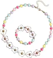 [FOYTOKI] Girls Kids Jewelry Set Necklace and Bracelet Beaded Flower Charm Kit Girls Products Kids Necklace