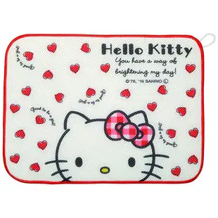 小禮堂 Hello Kitty 方形網狀圓角吸水桌墊《白紅.愛心》31x41cm.餐墊.吸濕墊 4973307-488566