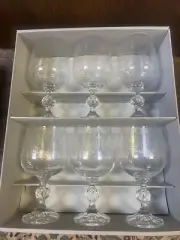 Bohemia Czech Cascade Etched 6 Crystal Wine Goblets Glasses 340 ml New in Box