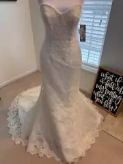 Oleg Cassini Strapless Lace Trumpet Wedding Dress Size 2, Ivory, NWT
