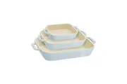 3pc Staub Ceramic Non-Stick Oven Dish Rectangular Baking Dishes Set Blue