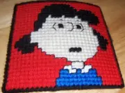 NEW completed plastic canvas magnet - Lucy (red)