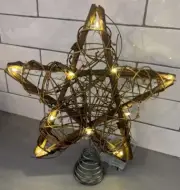 Christmas Tree Topper Star, Indoor Rattan Natural Star Treetop with 10 LED Li...