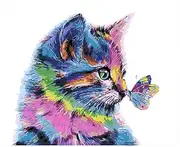 BERYART Paint by Number Kits 16 x 20 inch Canvas DIY Oil Painting for Kids, Students, Adults, Beginner with Brushes and Acrylic Pigment - Colorful Cat (Without Frame)