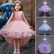 Flower Girls Kids High Low Long Tulle Tutu Dress Party Bridesmaid Wedding Gown