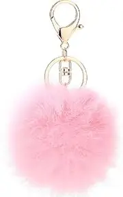 [ETENOVA] Pom Pom Keychain Genuine Rabbit Fur Ball Keychain Fluffy Accessories Car Bag Charm