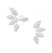 Silver Cubic Zirconia Leaf Ear Studs