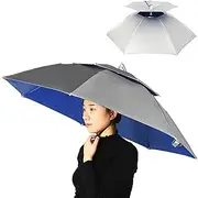 [Generic] Layer Umbrella Women Men Folding Sun Rain Cap with Adjustable Head Band for Fishing Camping Silver