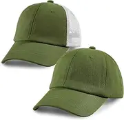 [SONMONY] 2-Pack Toddler Baseball Hats for Kids Girls Soft Cotton Mesh Back Trucker Hats Adjustable Toddler Hats for Girls Boys, Army Green, One Size