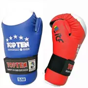 TOPTEN SUPERFIGHT RED or Blue Glove LEATHER ITF TAEKWONDO SAFETY SPARRING GLOVES