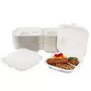 Dinner to Go Boxes for Food - 8in Clamshell Food Containers, Cornstarch 3 Div...