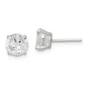 Sterling Silver 7mm Round Basket Set Cross-Cut Cz Stud Earrings