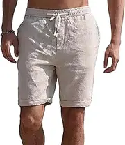 [PHJTOMK] Mens Big Tall Linen Relaxed Fit 9 Inch Inseam Beach Short Casual Waist Drawstring Vacation Shorts Classic 7" Shorts, Khaki, 3X-Large