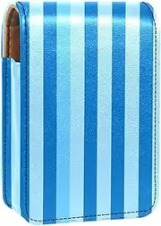 Travel Lipstick Organizer Case,Lipstick Case Portable Makeup Bag with Mirror,Blue and White Stripe