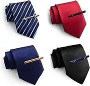 [EIELO] 8 Pcs Zipper Ties Tie Clips Set for Men Pre Tied Blue Red Black Neckties Adjustbale Tie Clips Silver Gold Black Blue Tie Bar Mens Accessories, Adjustable