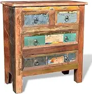 Reclaimed Solid Wooden Cabinet with 4 Drawers, Multi-Colored Handmade Storage Organizer, Vintage Design 65 x 30 x 70 cm