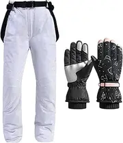 [GDDO] N/A Mens Womens Waterproof Trousers Warm Fleece Lined Ski Snow Hiking Pants Softshell Trousers Waterproof Windproof,White,S