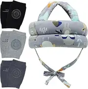 Baby Head Protector Helmet & Baby Knee Pads 3 Pairs Toddler Protector Cap Soft Cotton Cushion, Adjustable Bump-Free Safety Hood to Crawling, Walking, and Running