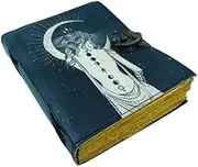OVERDOSE Lady With Moon Design UV Print Leather Journal With Brass C-Lock - Handmade Unlined Deckle Vintage Paper | Sketchbook & Notebook - 6 x 8 inches | 15 x 20 cm | A5