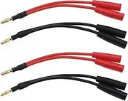 EMSea 4pcs 4mm Banana Male Plug to 2 Female Plugs Banana Jack Socket Plug Adapter 14AWG Banana Plug Separator Cable for Remote Controlled Airplanes