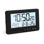 Alarm Clock Battery Operated, LCD Display Digital Clock, 5 Minute Snooze and 5 Second Backlight, Low Battery Alert, Alarm Clock for Bedroom, Black