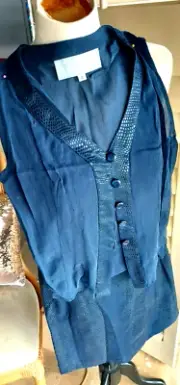 Vtg New Platinum Dorothy Schoelen Skirt+Top Set Sz 4 Blue Rayon/Polyester NWT