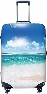 [CADREWY] Blue Sky Tropical Seascape Print Travel Suitcase Cover Luggage Protector with Elastic Anti Scratch for Carry On, Black, Small