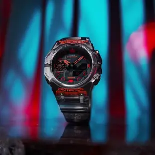 【CASIO 卡西歐】G-SHOCK 藍牙 碳纖維核心防護 半透明 電競黑紅 46mm(GA-B001G-1A)