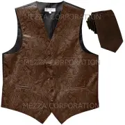New Men's Vesuvio Napoli Paisley Tuxedo Vest 2.5" Skinny Necktie party Brown