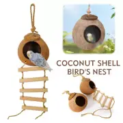 Bird House Nest Natural Coconut Shell Bird's Cage Feeder Pet Parrot with Ladder
