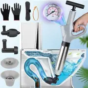 High Pressure Air Drain Blaster Toilet Plunger Set w/ Barometer Stainless Steel