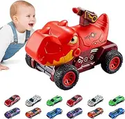 Dinosaur Toy Vehicle Set - Children's Dinosaur Launch Toy - with 15 Alloy Car and 3 Soft Bullet Dinosaur Transformation Launch Toy for Boys