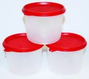 Tupperware Set of 3 Snack Bowls 20 oz. Frosted Sheer w/ Red Seals NEW ❤