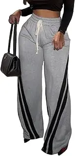 [Lzyagnd] Patchwork Pants for Women High Waist Straight Wide Leg Sweatpants Color Block Striped Track Loose Pants