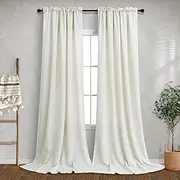 Natural Colored Curtains 108 Inches Long for Living Room 2 Panel Pair Set Rod Pocket Drapes Light Filtering Farmhouse Linen Blend Curtain for Patio Sliding Glass Door Vertical Blind Window Accent 9 FT