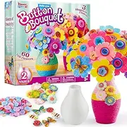 [Klever Kits] Flower Craft Set for Kids 6+, Felt Flowers, Buttons, Vases, DIY Craft Kit, Gifts for Girls 6-12