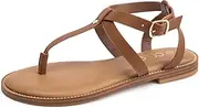 [COLGO] Thong Flat Sandals, Casual T Strap Dress Sandals, Adjustable Ankle Buckle Dress Thong Sandals with Strappy for Women Summer Wedding