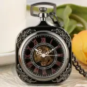 Black Mechanical Pocket Watch Steampunk Skeleton Retro Chain Mens Womens Watches