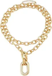 [GYRMMUE] Chunky Gold Necklaces for Women,Vintage Acrylic Leopard Choker Big Punk Multilayer Choker Paperclip Cuban Link Chain Hip Hop Statement Necklace Outfit Jewelry Accessories
