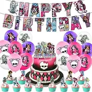 URDAKBX Monster H Birthday Party Supplies, Monster H Decorations: Happy Birthday Banner, Cake Toppers, Balloons, Cupcake Toppers for Kids Fans