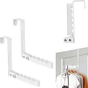 Over The Door Hooks Hanger, 2 Pcs Collapsible Folding Over The Door Organizer Rack Space Saving Hanging Storage Hanger for Clothes, Coats, Towels for Bedroom Bathroom (White)