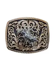 Cowboy Belt Buckle For Man Bull Rider 4.25"x3.25" Gold Copper Tone/Black
