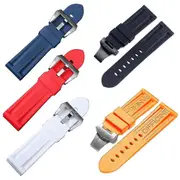 Sztxj Watch Strap Silicone Rubber Watchband Replacement For Panerai Strap Tool Steel Buckle White
