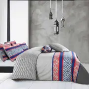 Amsons 100% Cotton Reversible Queen Quilt Cover Set With Extra Standard Pillowcases - Monacco - Grey/Blue/Red