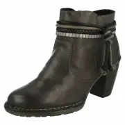 LADIES RIEKER 55298 ZIP WARM LINED MID HEEL ROPE DETAIL GREY ANKLE WINTER BOOTS
