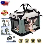Comfortable Soft-Sided Dog Crate with Fleece Mat and Folding Design, Shale Green