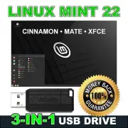 3-IN-1 Linux Mint 22 - Cinnamon • MATE • Xfce 64bit Bootable/Live OS USB Drive