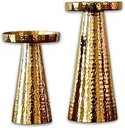 Elegant Hammered Metal Candle Holder Set by Indian Impressions | Gold Finish, Christmas Decor, Holiday Gifts, Housewarming, Birthday & Festive Home Decor Candle Holder, Pillar Candle Holder – Set of 2