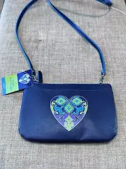 Brighton “Summer Heart” Canvas Crossbody Bag Navy Blue with Heart Detail-NWT